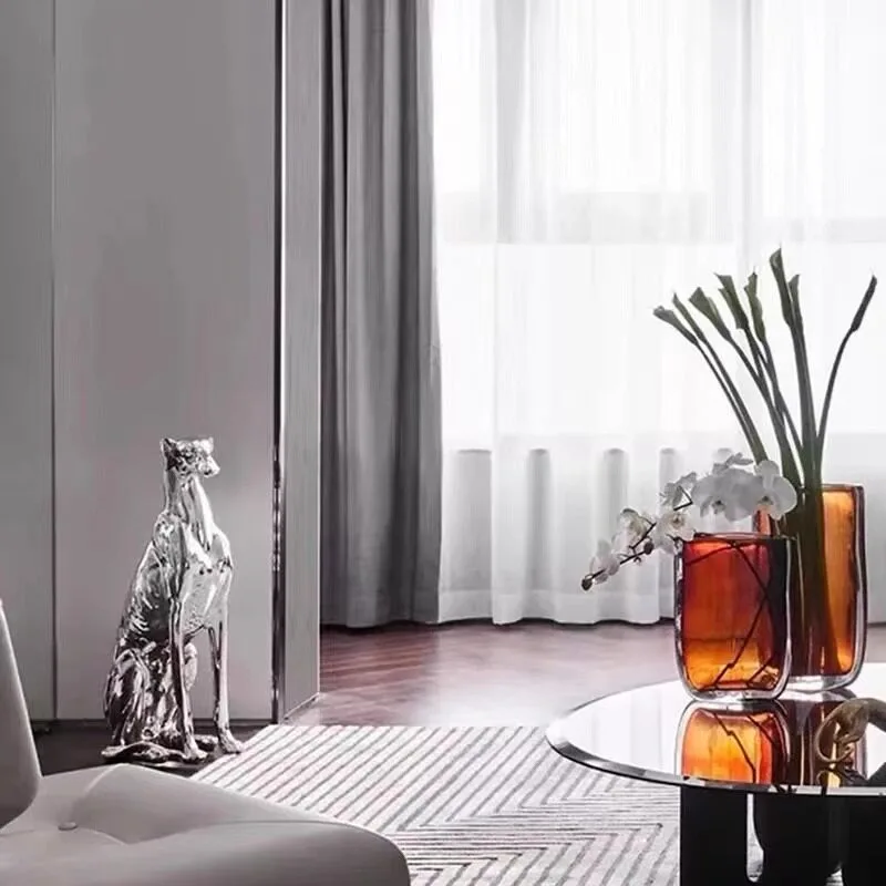 Modern amber light luxury glass vase flat room living room hotel orange flower ornament