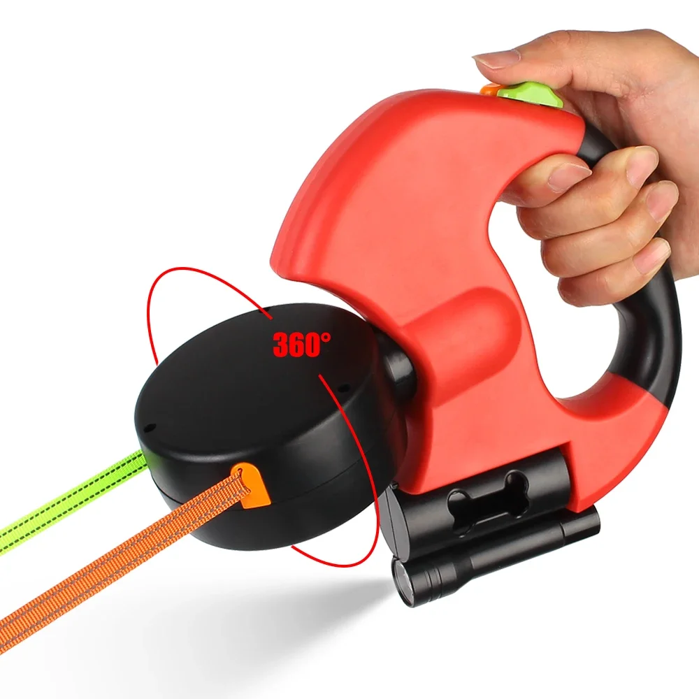 

Двойной поводок для собак 3 м с фонариком, коробка для мешков для мусора, товары для домашних животных, двусторонняя тяговая веревка, ремень для собак, автоматическая выдвижная рулетка для собак