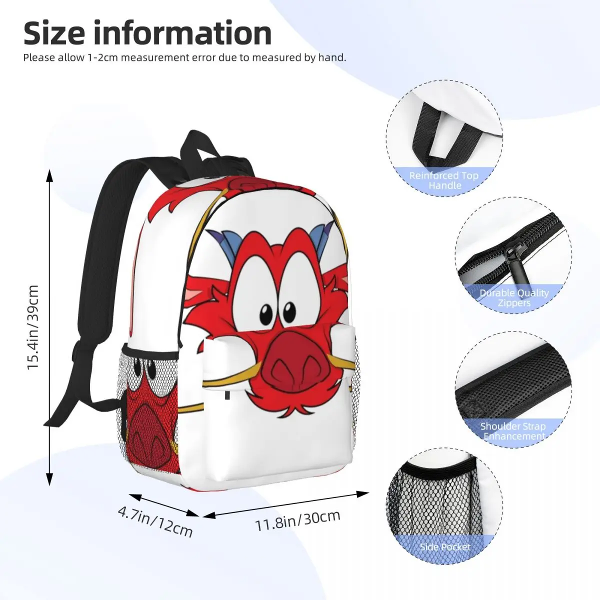 Mushu From Mulan (4) Backpacks Boys Girls Bookbag Fashion Students School Bags Laptop Rucksack Shoulder Bag Large Capacity