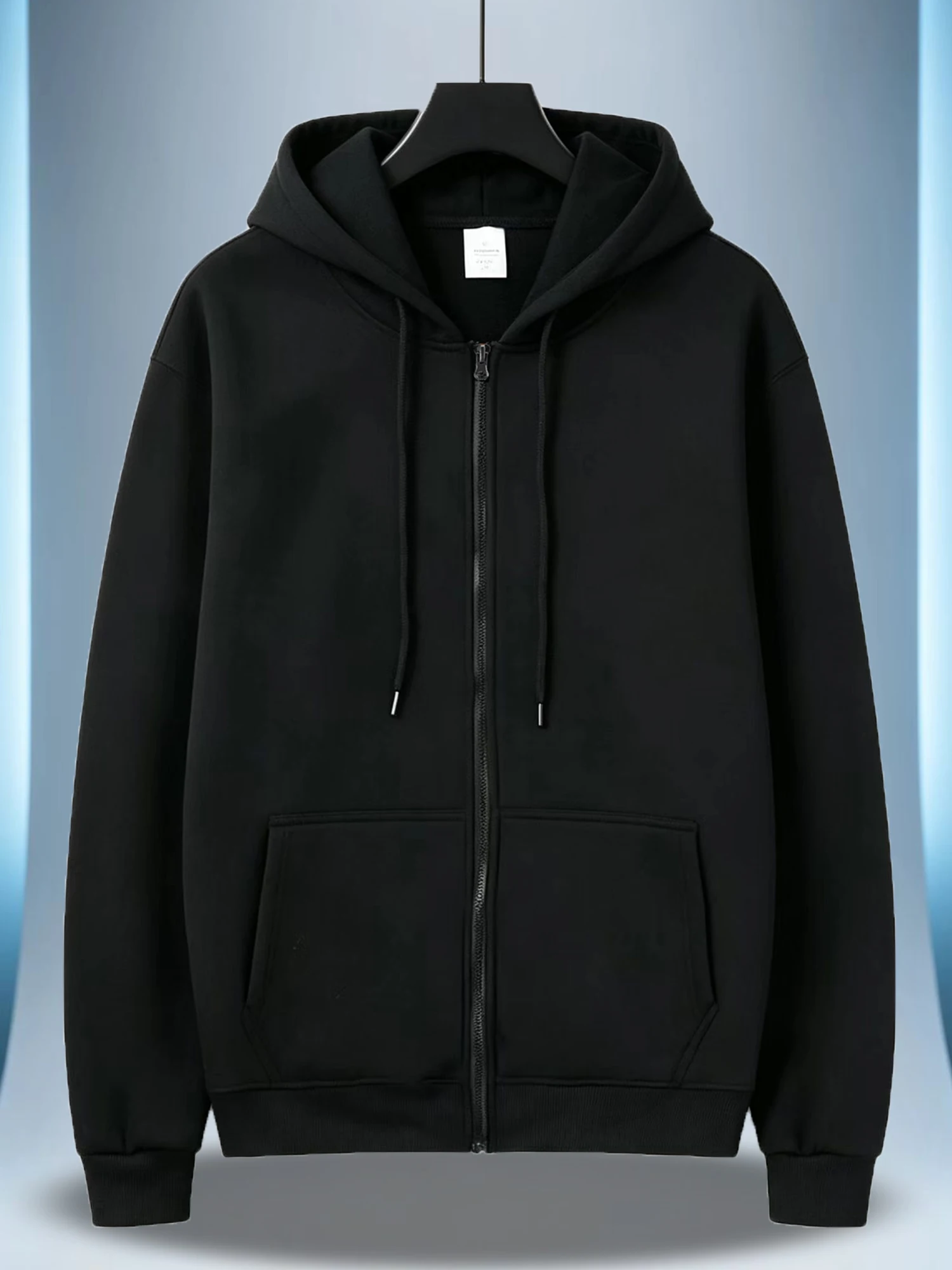 Unisex casual hoodie, fashionable custom item, zipper cardigan with fleece lining and drawstring hood