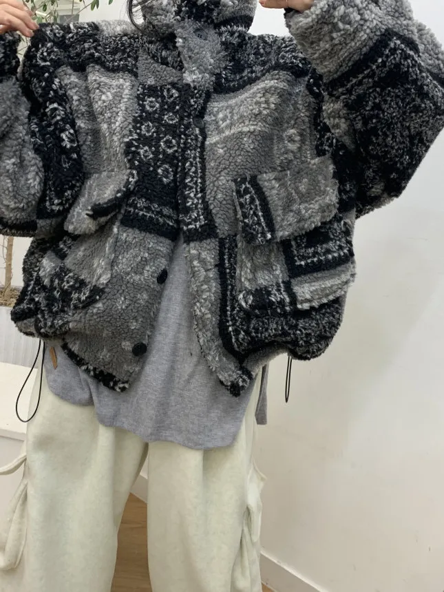 

Chic Vintage Lamb Fur Lined Warm Outerwear Women's Winter New Design Cotton Jaet Trendy Inner Fce Coat Fem