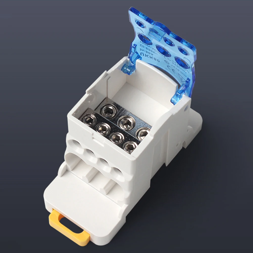 UKK80A Electrical Power Distribution Junction Box Split Terminal Block with 1 Inlet 6 Outlets for Din Rail Mount AC 690V 80A