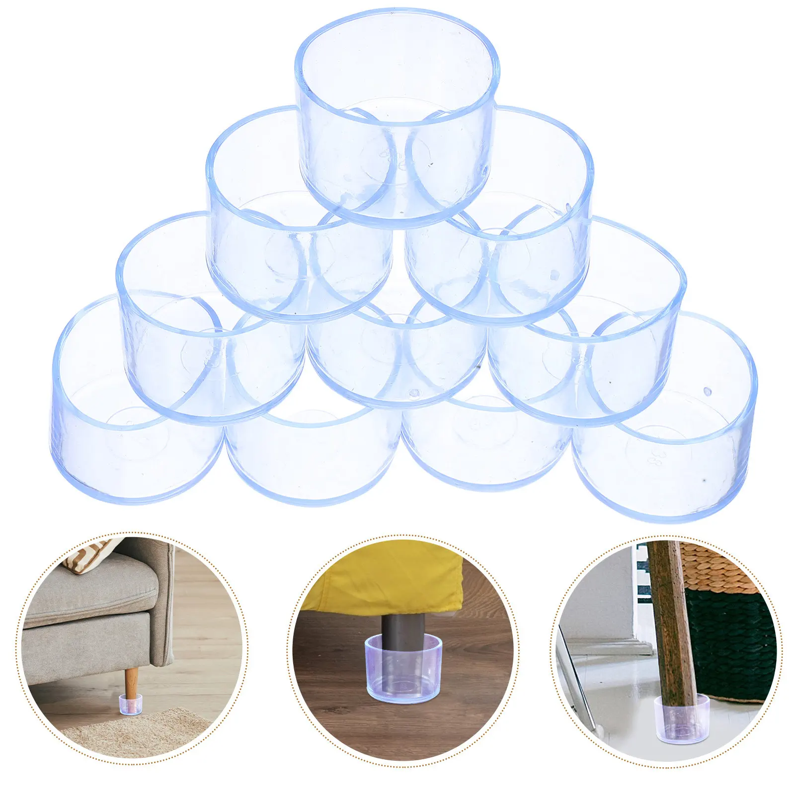 10Pcs Clear Thickened PVC Furniture Leg Protectors Antislip Chair Floor Protectors for Dining Room Home Office Restaurant Use
