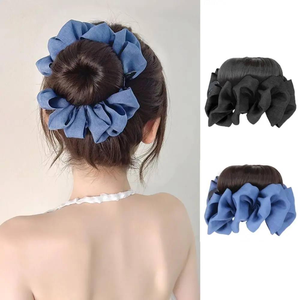 

New Synthetic Hair Bun Claw Clip Bowknot Ribbon Bun Head Wig Fluffy Black Wig Hair Clip Hair Accessories