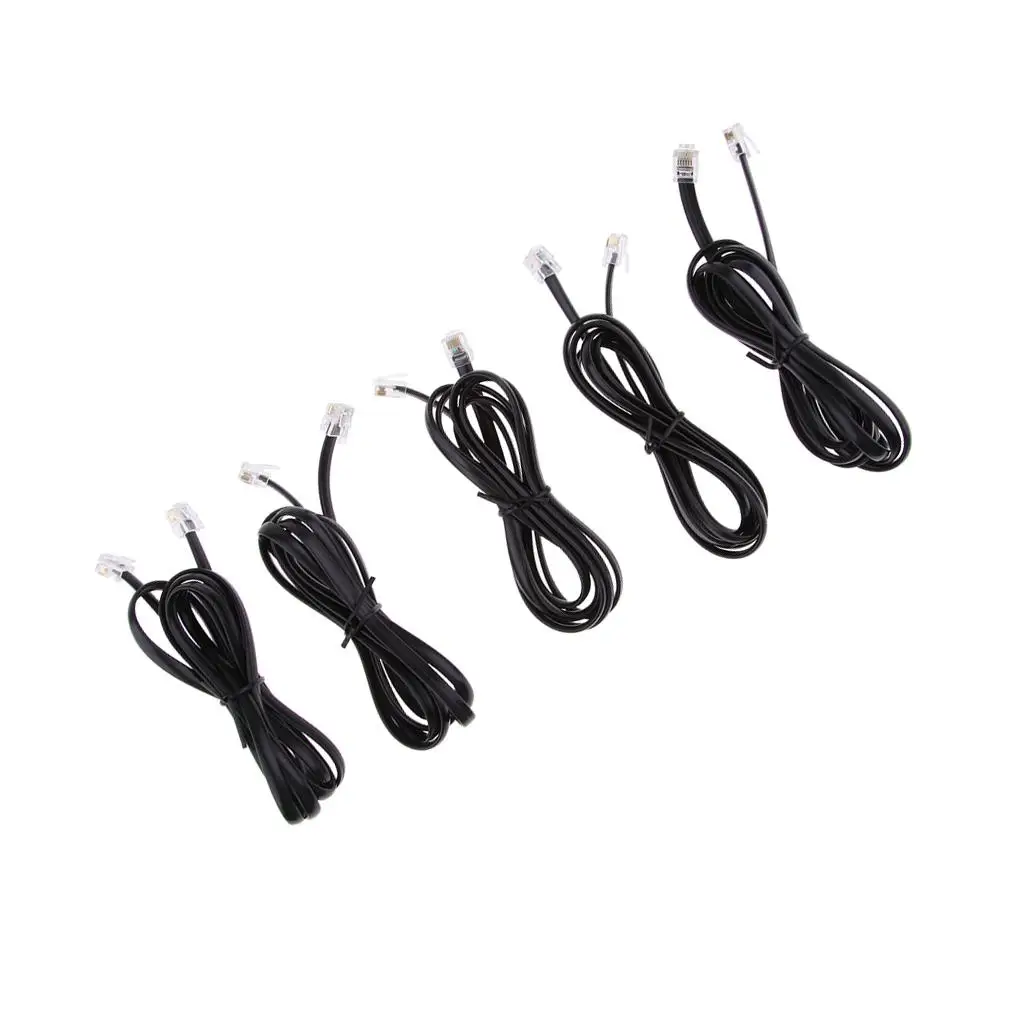 5 Piece Landline Telephone Line Cord Data Flat Cable 6P6C RJ12 Connector 6P6C Male To Male Flat Straight Landline Telephone