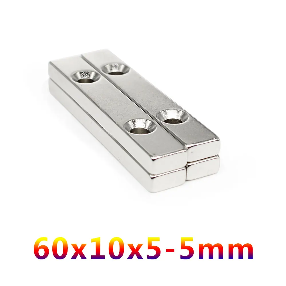 1/2/5/10/15/20PCS 60x10x5-5mm Block Powerful Strong Magnetic Magnets Holes 5mm 60x10x5-5 Strip Neodymium Magnets 60*10*5-5