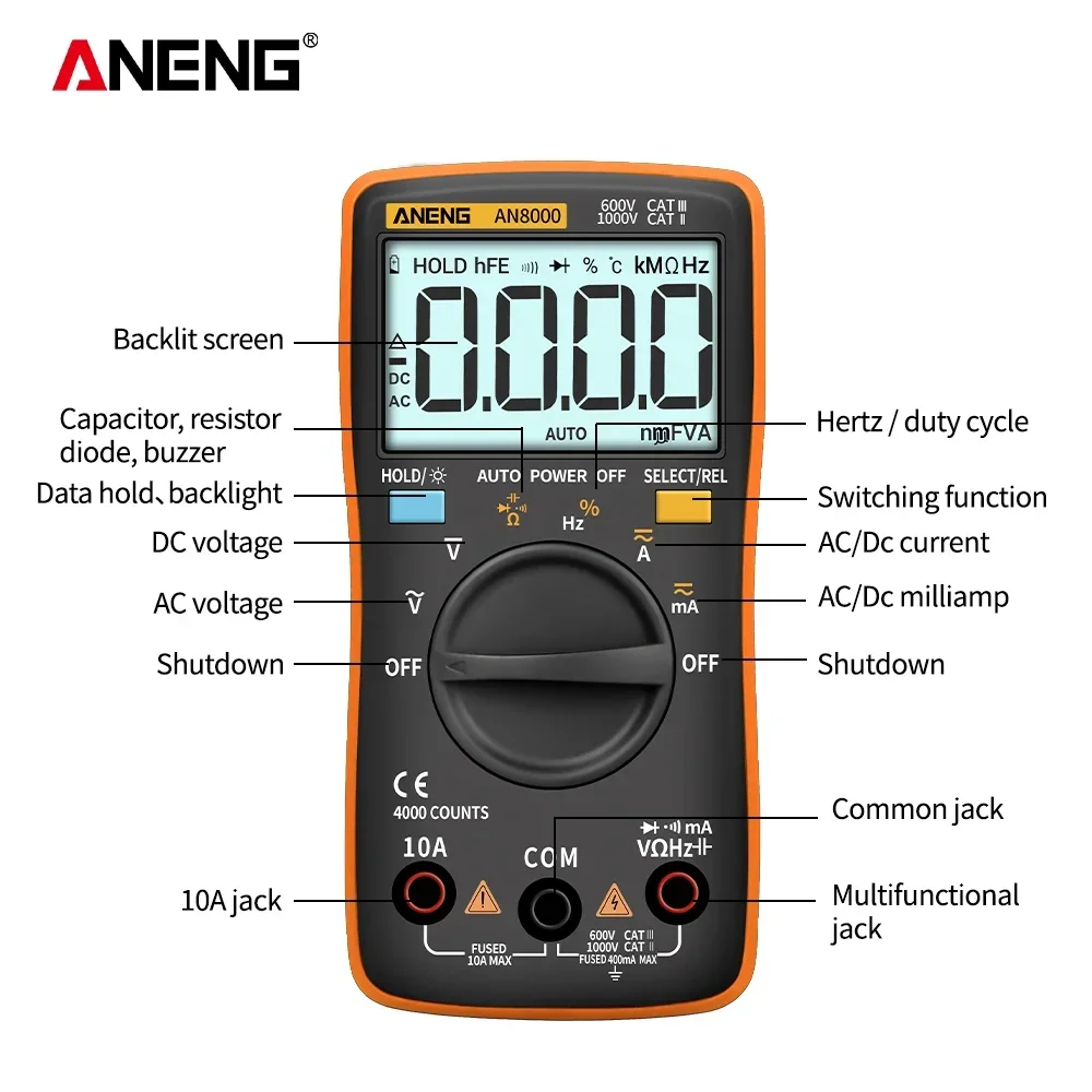 ANENG AN8000 AC/DC Capacitor Tester Digital Multimeter Professional 6000 Counts  Meter Voltage Current True RMS Multimetro