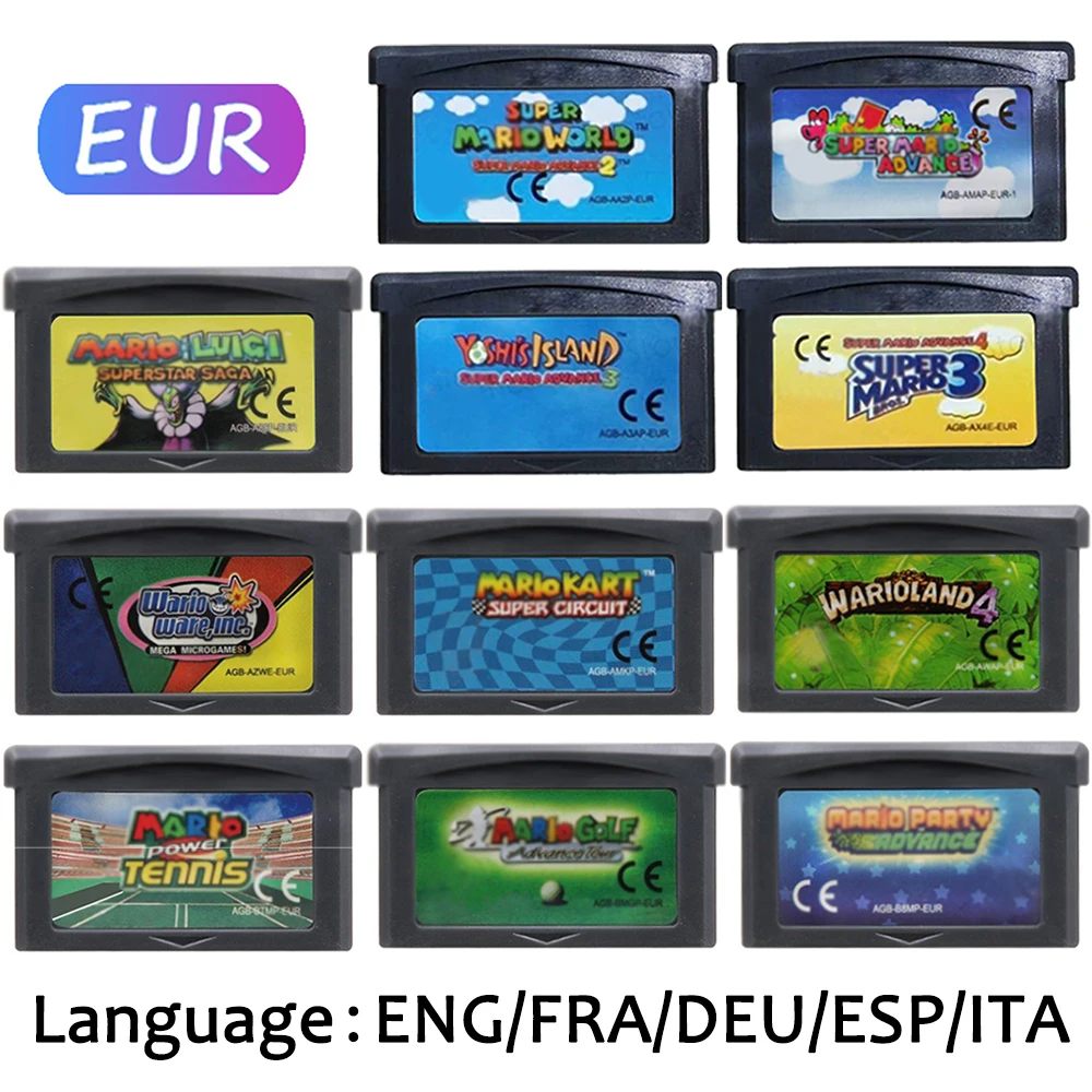 EUR Version GBA Game Cartridge 32 Bit Video Game Console Card Mario Series Super Mario Bros Wario Land4 Mario Golf Mario Kart Of