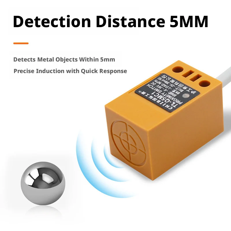 Compact Square Proximity Sensor 5mm, DC12-24V, 3-Wire NPN NO, ABS, IP67, 1.9m Cable, for PLC & Automation