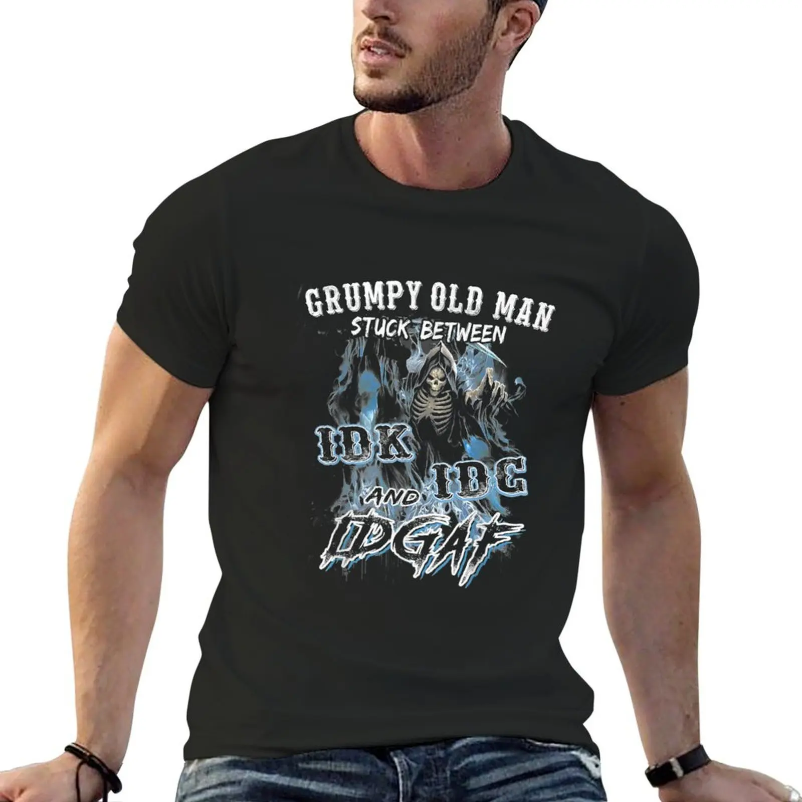 Funny Shirt Grumpy Old Man Stuck Between IDK IDC And IDGAF TShirt75 T-Shirt custom t shirt graphic t shirts plain t shirts men