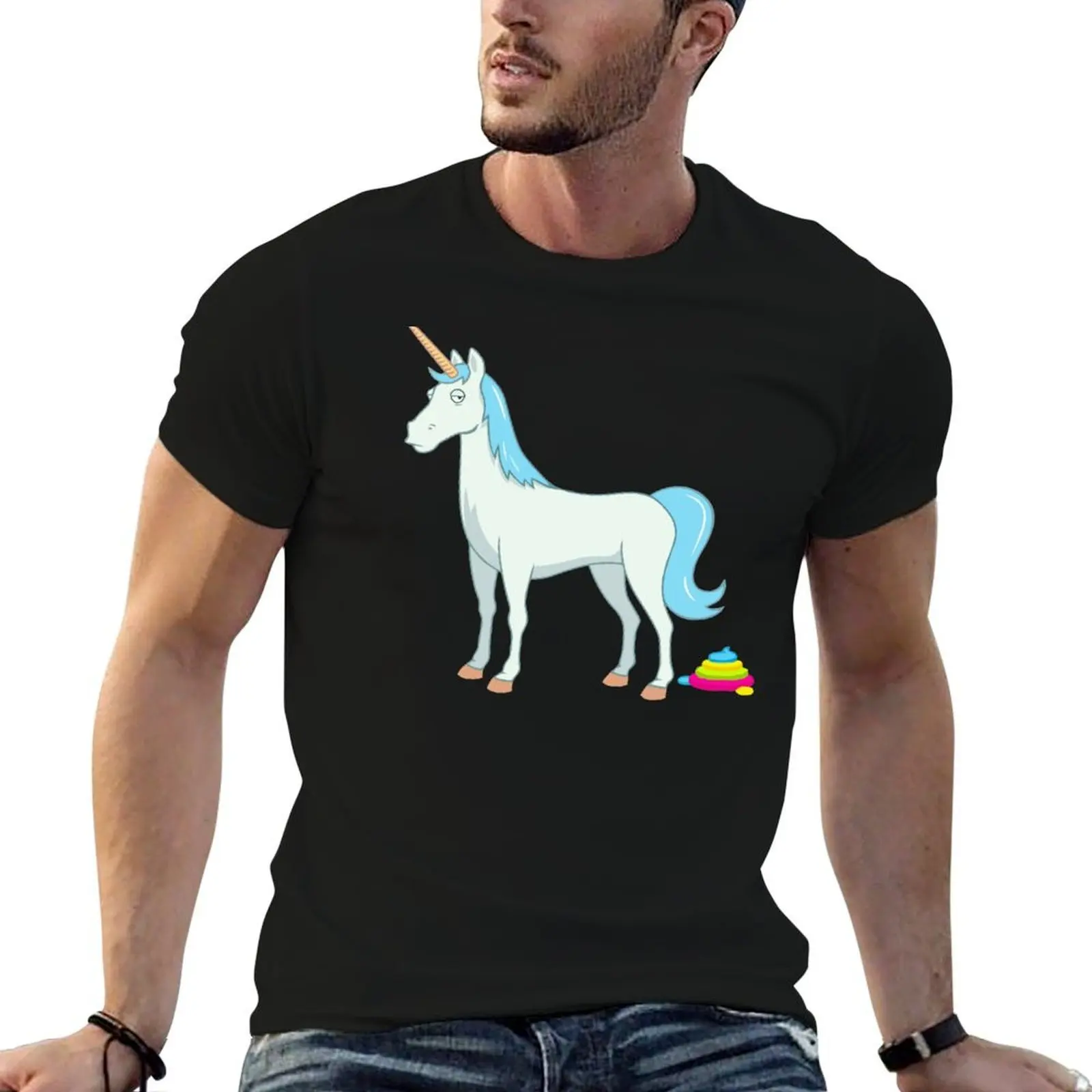 Linda caca de unicornio mágico con cola de arco iris, camisetas de algodón 100%, paquete de camisetas de algodón, camiseta informal para hombre