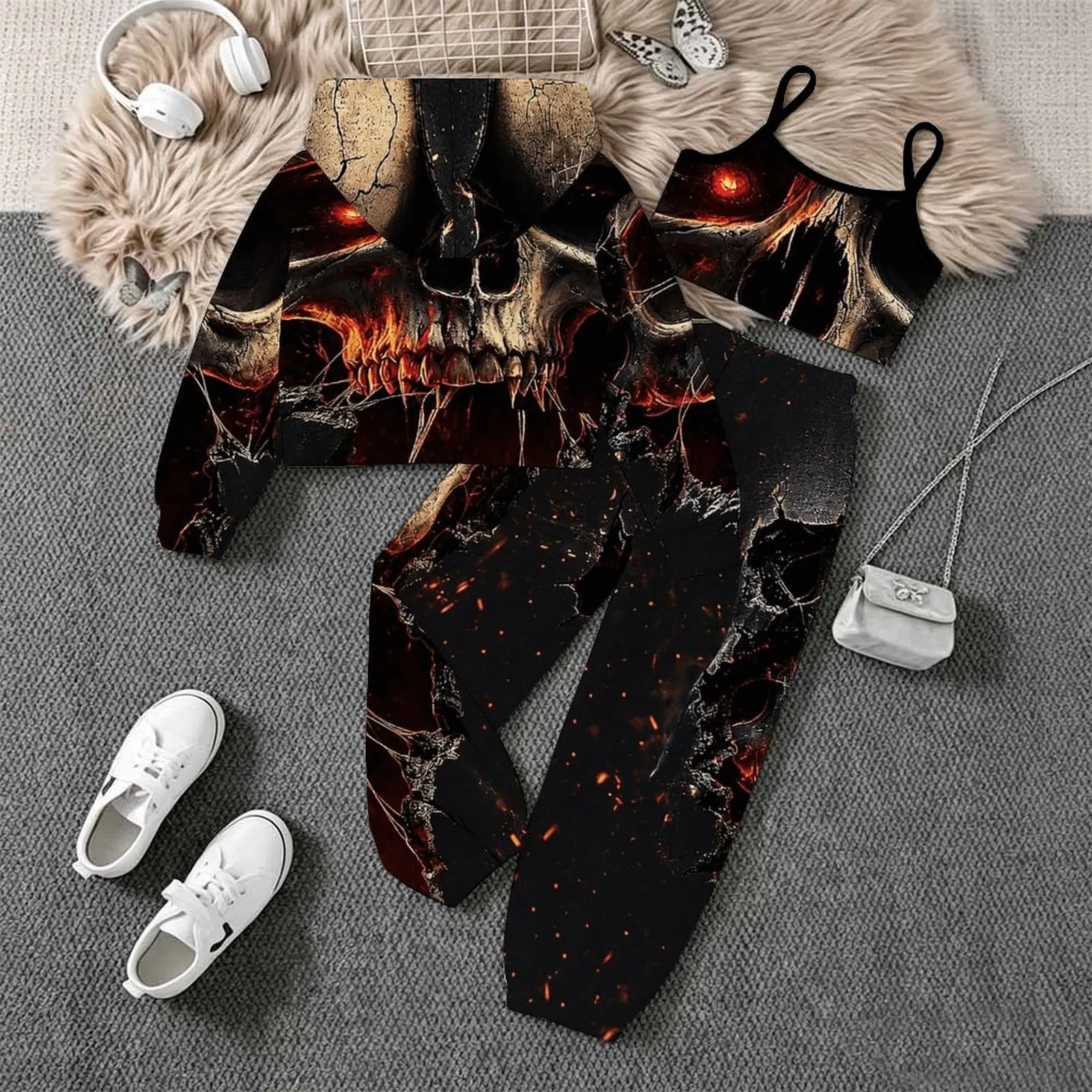 Children's Jogging Pants Casual Pants Autumn Winter Girls' Printed Three Piece Fashion Coat All Hallows' Day Vest Daily Pants