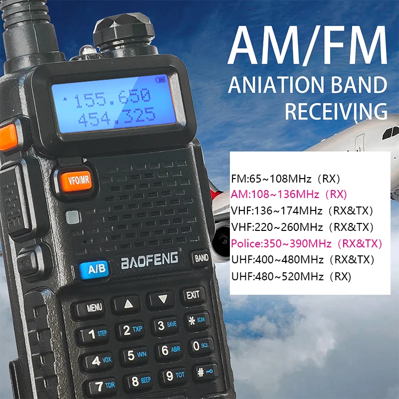 Baofeng UV-5RX Walkie Talkie M-5R AM FM Radio Six-Band 108-136MHz 350-390MHz Wireless Copy Frequency Upgraded UV5R Two Way Radio