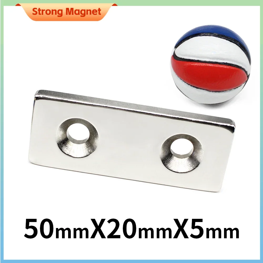 

1/2/5/10PCS 50x20x5-5mm Big Strip Block Strong Magnet Holes 5mm 50*20*5-5 Thick Quadrate Permanent NdFeB Magnet Sheet 50x20x5-5