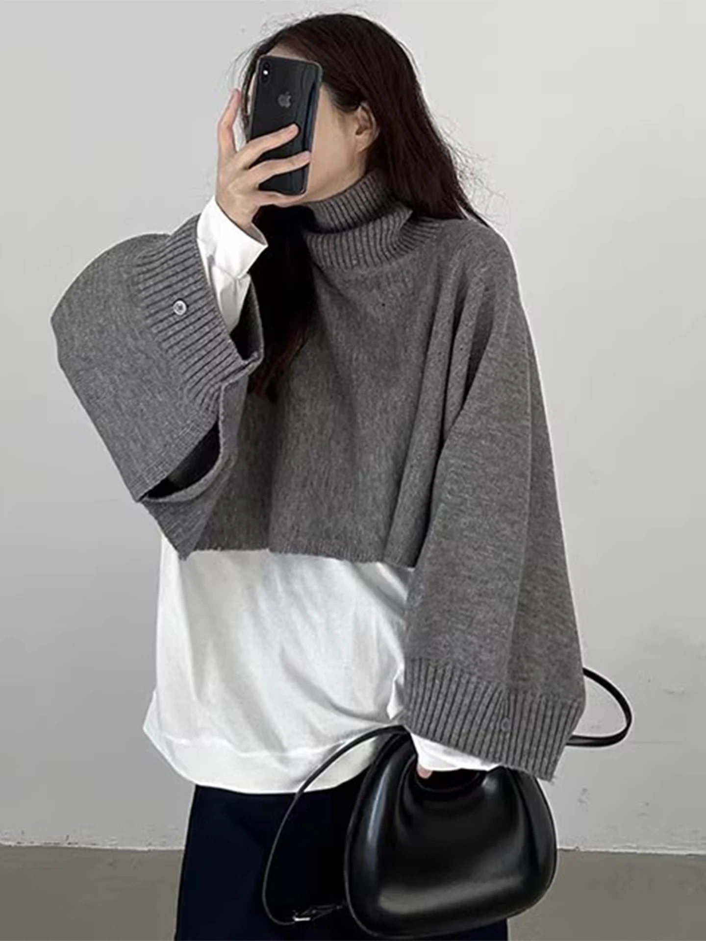 High-Ne ort Gestrickte Pullover frauen Reine Farbe Schichtung Top Winter Neue Sle Design Sinn Asymmetrische Fem Faion