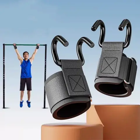 1Pc 풀업 보조 후크 피트니스 악기 강도 보조 후크 바벨 하드 풀 안티 슬립 더블 후크 피트니스 손목 보호대