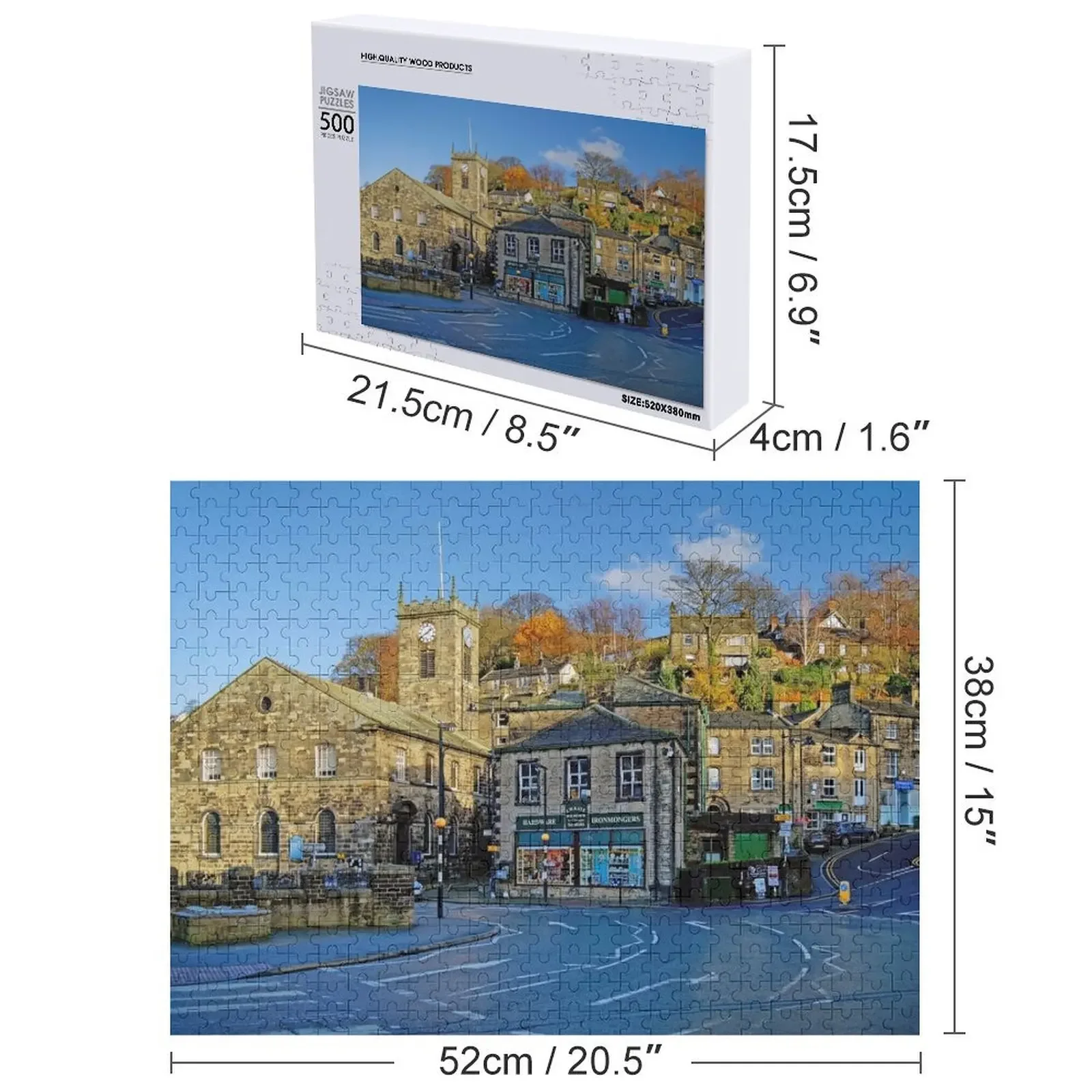 Holmfirth Centre Town Jigsaw Puzzle, Foto personalizada, Presente de madeira personalizado, brinquedo do bebê, personalizado