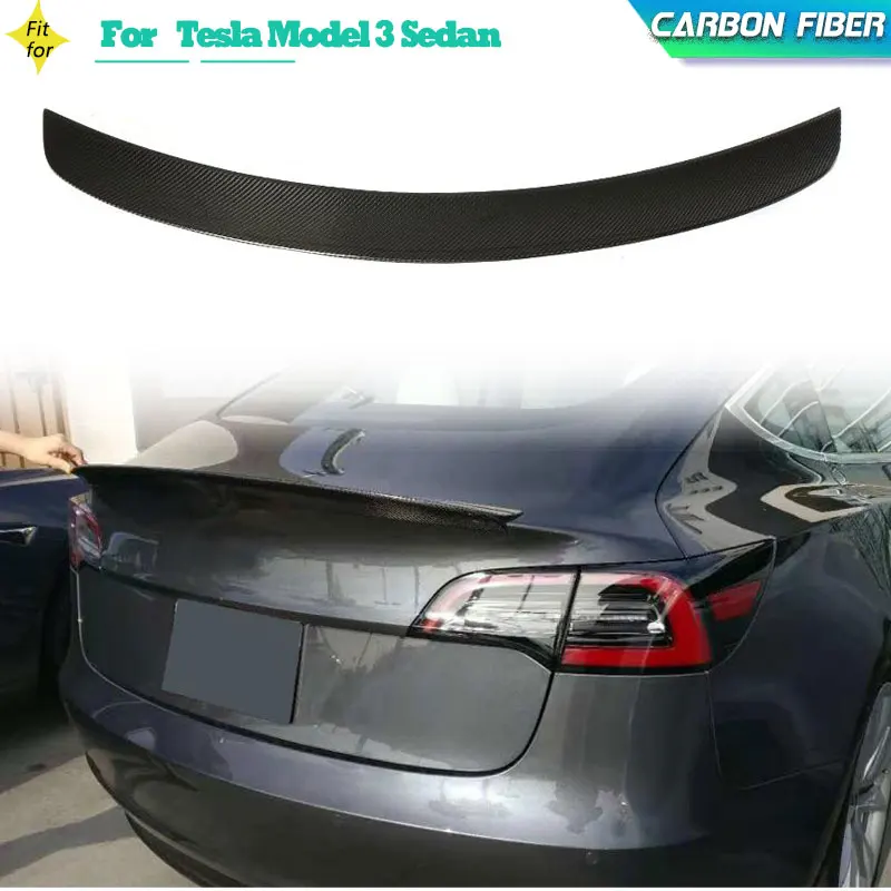 Carbon Fiber Car Rear Trunk Spoiler Wings for Tesla Model 3 Base Long Range 4D 2017-2023 Racing Rear Spoiler Boot Lid Wing Lip