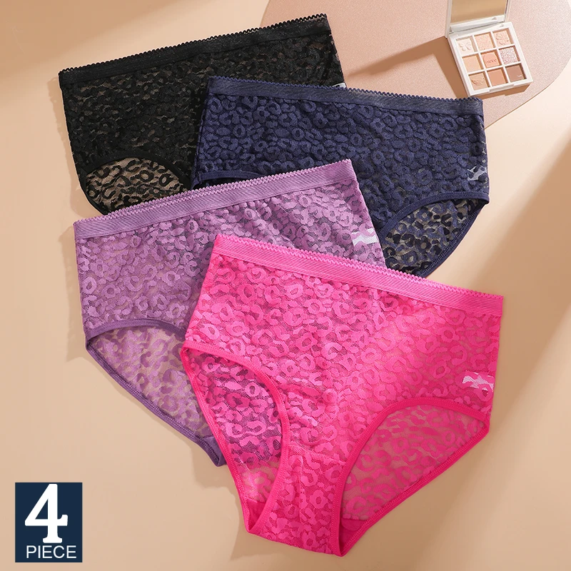 FINETOO 4Pcs Neue Frauen Sexy Höschen Aushöhlen Spitze Floral Damen Briefs Hohe Taille Komfortable Heißer Verkauf Weibliche Unterhose S-XXL