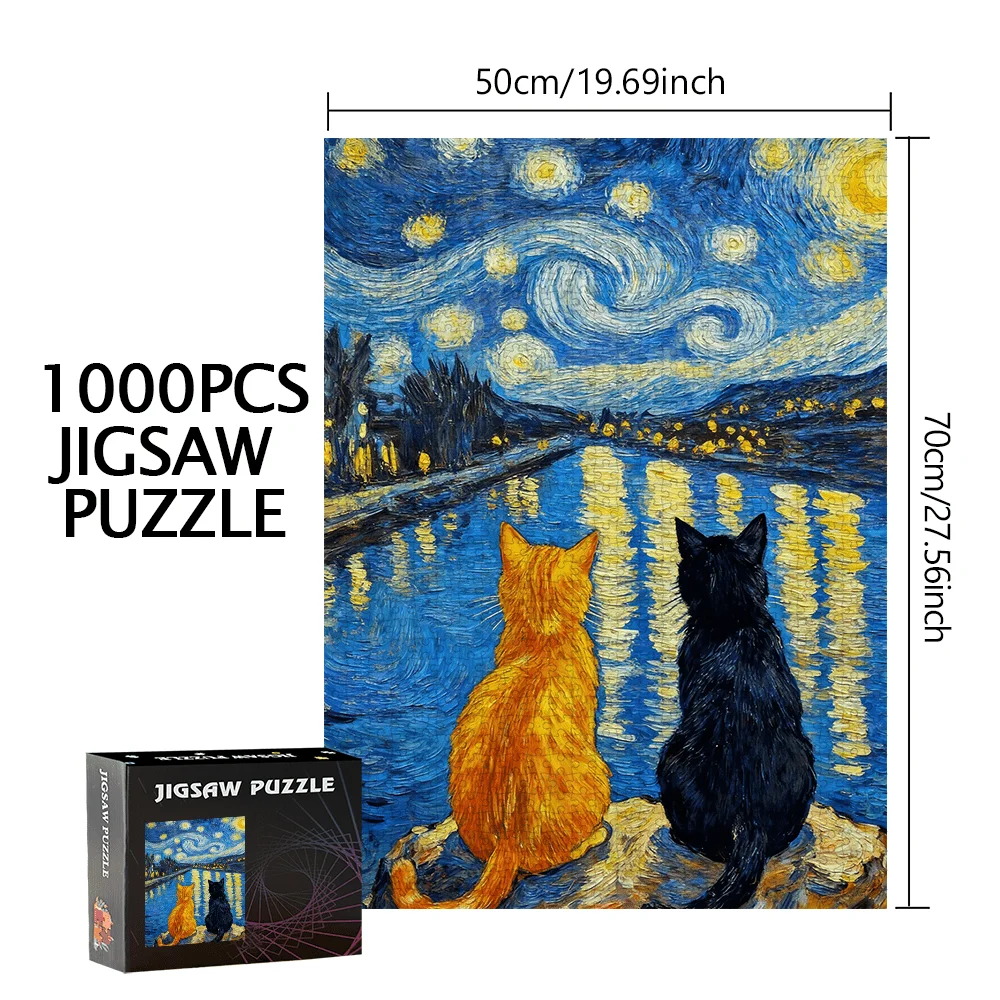 500 قطعة/1000 قطعة لعبة أحجية الصور المقطوعة - ألغاز لعيد الميلاد، الهالوين، عيد الميلاد، عيد الشكر، عيد الفصح، ليلة النجوم، فان جوخ، C