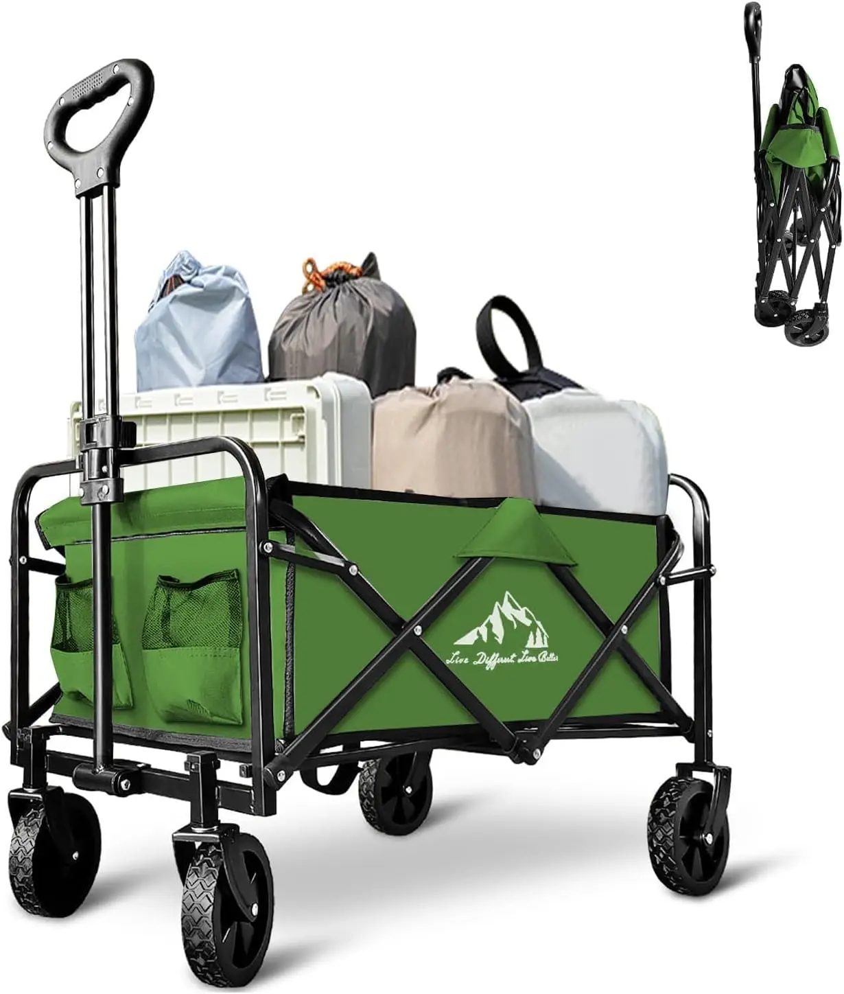 

Foldable Wagon Cart with Large Capacity, Heavy Duty Portable for Outdoor Sports, Shopping, Camping