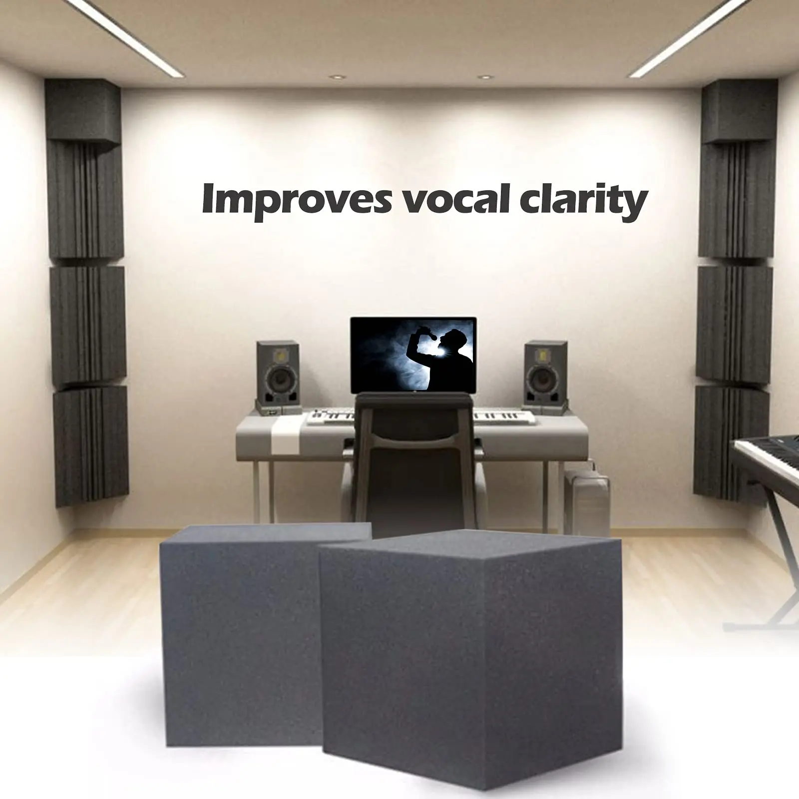 4Pcs Black Acoustic Foam Corner Bass Traps 20×20×20cm, Sound Insulation Foam for Recording Studios, Music Rooms