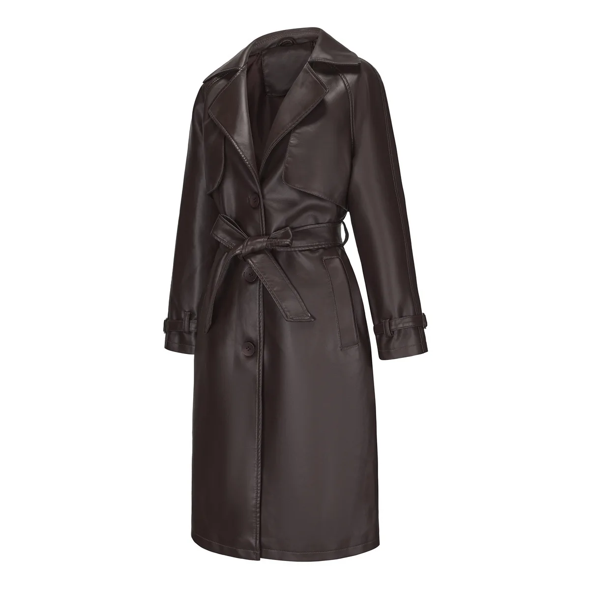 Giacche lunghe in pelle vintage da donna Cappotti classici primaverili autunnali Eleganti trench in PU Giacca a vento Capispalla da donna