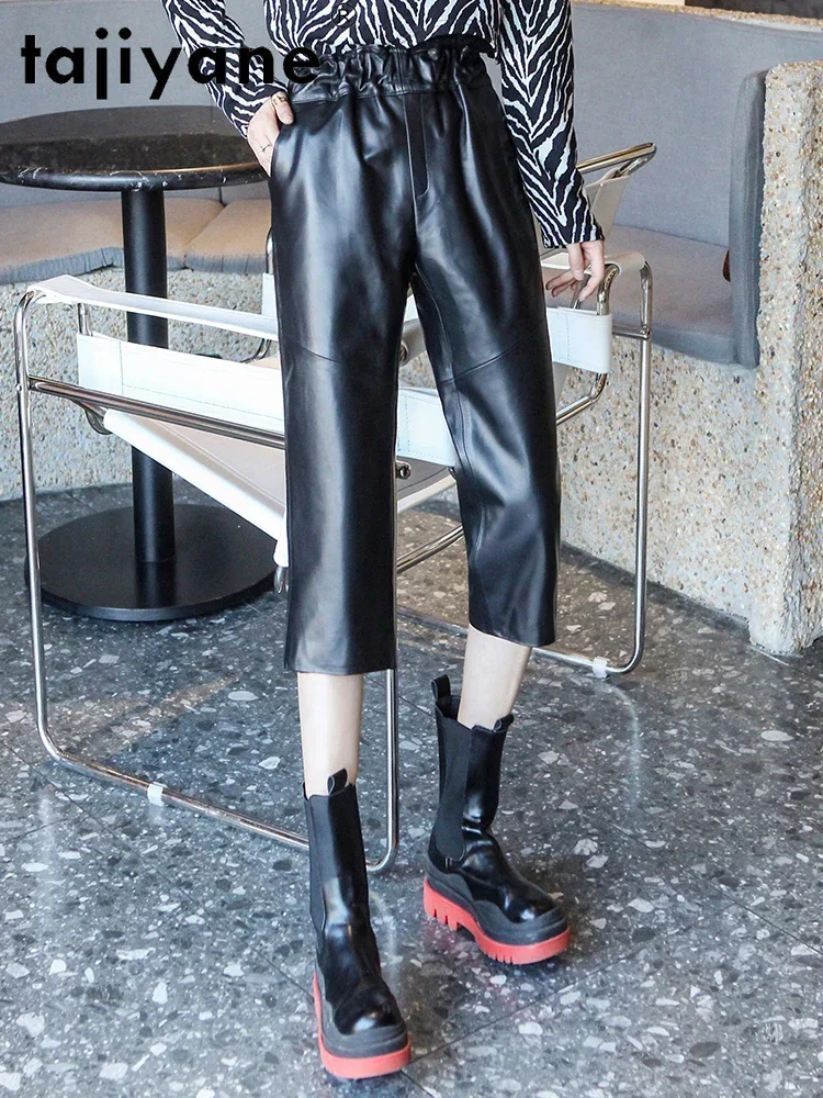 Tajiyane Korean Fashion Woman Pants 100% Sheepskin Leather Pants Women clothes 4xl Spring Autumn 2021 Pantalons Capris Pph4509