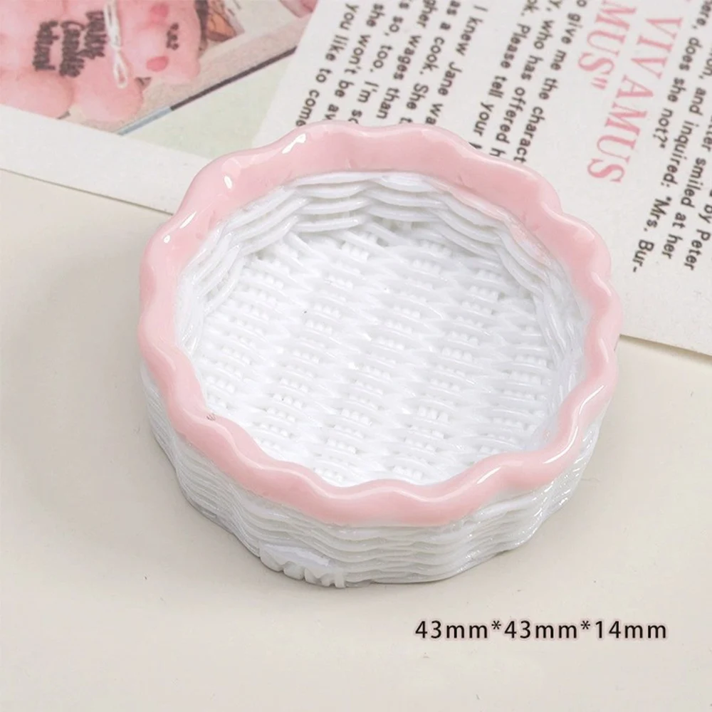 5PCS Round Basket Series Miniature Flat Back Resin Cabochons For Hairpin Scrapbooking DIY Home Decor Craft Accessories