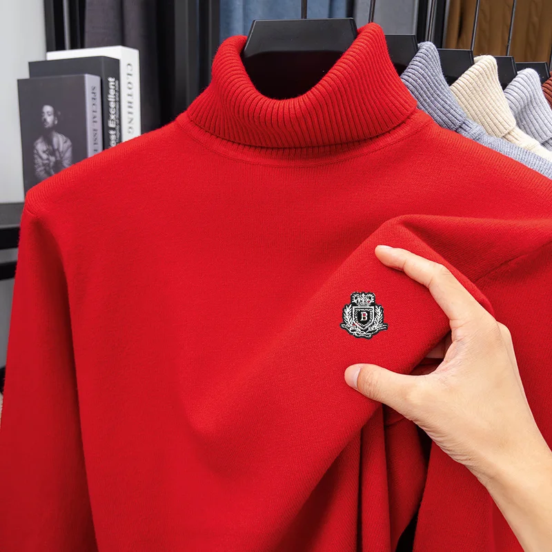 Autumn Winter Man New High Neck Long-Sleeved Knitwear Letter Embroidery Multi-Color Selection Leisure Pullover Versatile Sweater