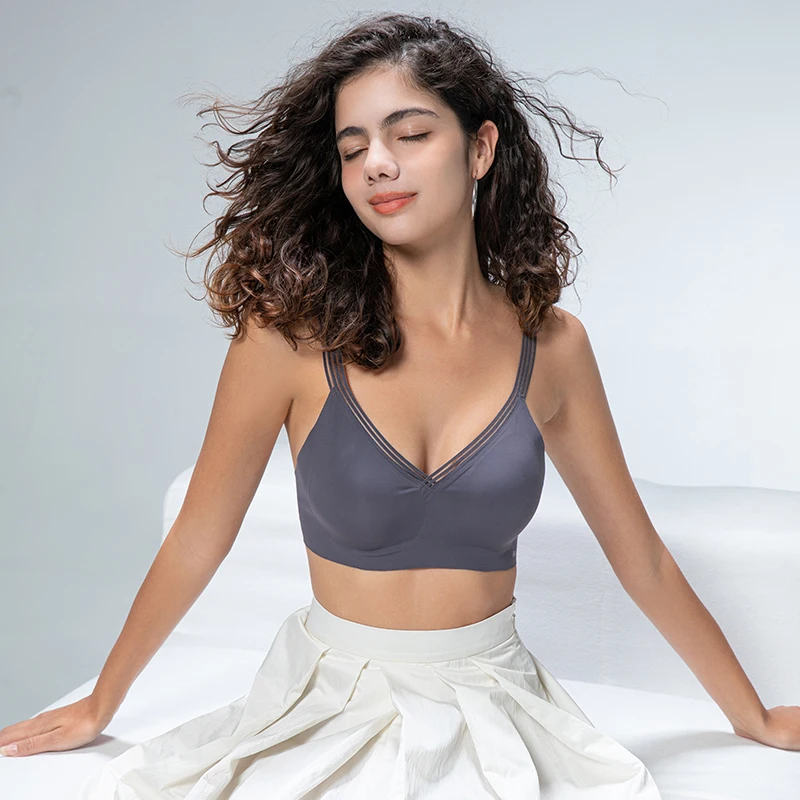 Sujetadores sin costuras para mujer, Top corto sin aros, ropa interior deportiva con cuello en V, sujetador de yoga Sexy para mujer, ropa de entrenamiento, sujetadores sexis