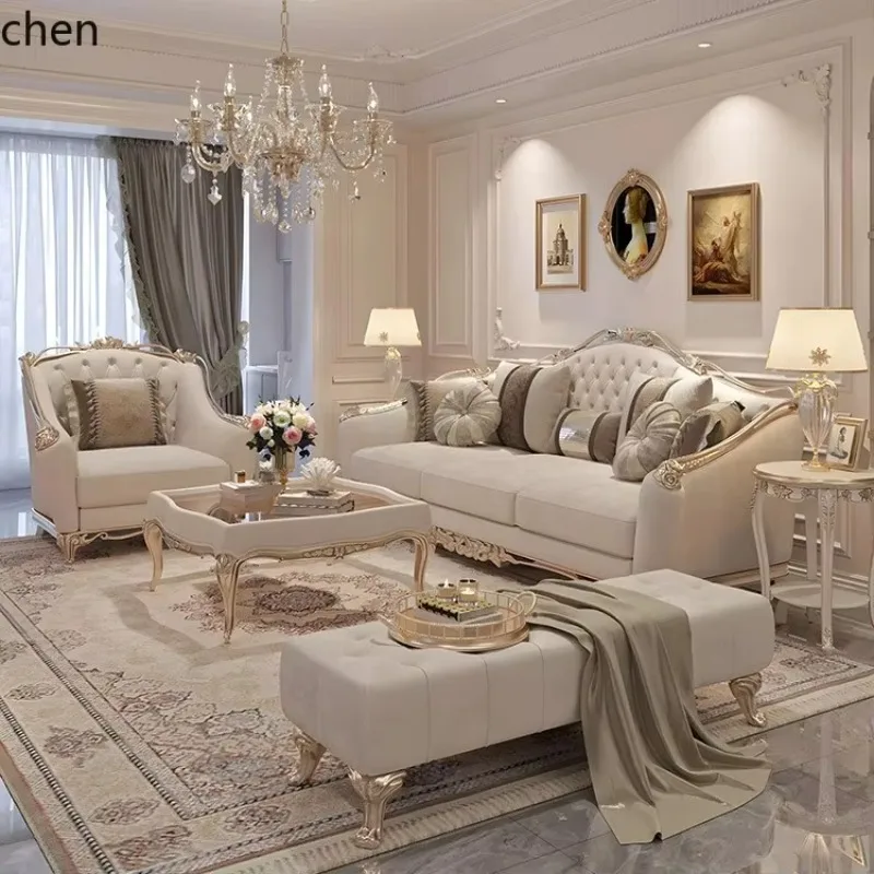 YFY  Palace Style Fabric Sofa Solid Wood Carved Living Room Neoclassical High-end Villa Luxury Furniture