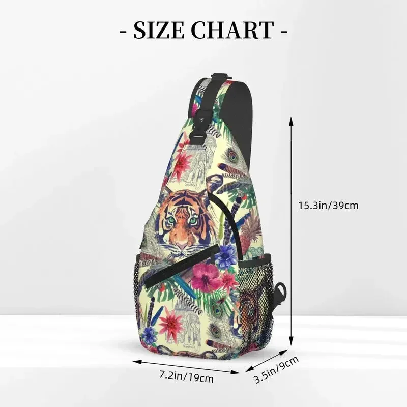 Fiori esotici personalizzati animali tropicali Tiger Sling Crossbody zaino uomo borsa a tracolla petto per ciclismo campeggio Daypack