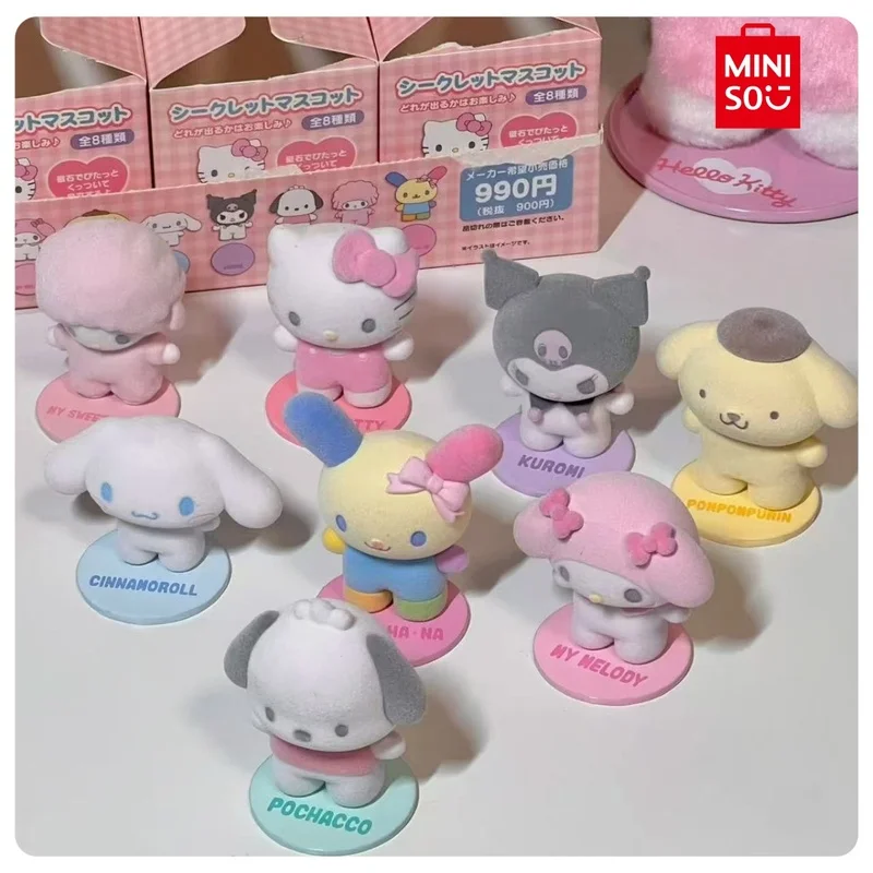 Miniso Hello Kitty Flocked Magnetic Doll Ornaments Blind Box Toys Melody Black Beautiful Flower Dopamine Model Children's Gift