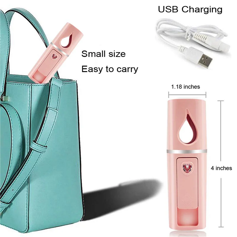 A97G 6X Portable Nano Facial Mister Mini Facial Steamer Atomization Eyelash Extensions With Mirror Pink