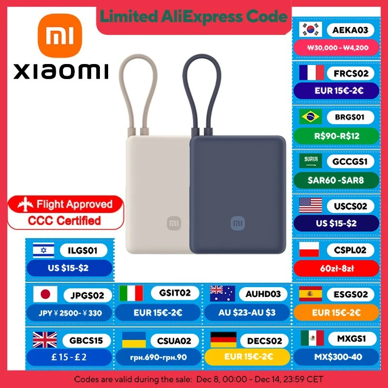 XIAOMI Power Bank 10000 mAh 33 W con cable USB‐C incorporado – Carga rápida bidireccional, Powerbank portátil para Iphone 16 pro 15 14 17