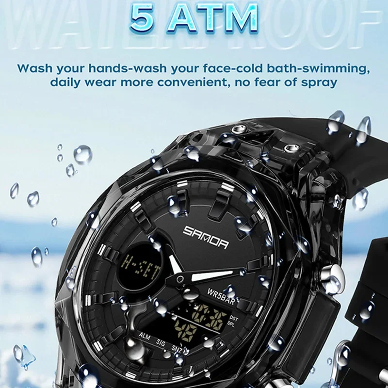 SANDA أفضل ساعات كوارتز رجالية رياضية مقاوم للماء ساعة عسكرية فاخرة للرجال شاشة مزدوجة LED ساعة يد رقمية Relogio Masculino #5