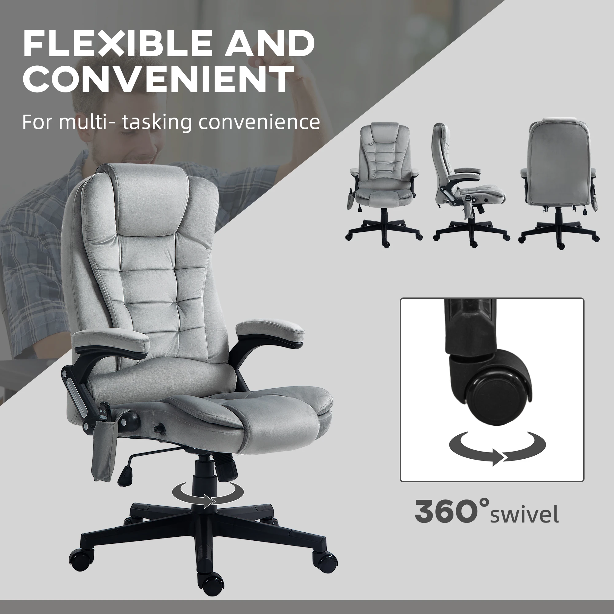 Massage Office Chair with 6 Points Heat Velvet Executive Office Chair Gray image 5