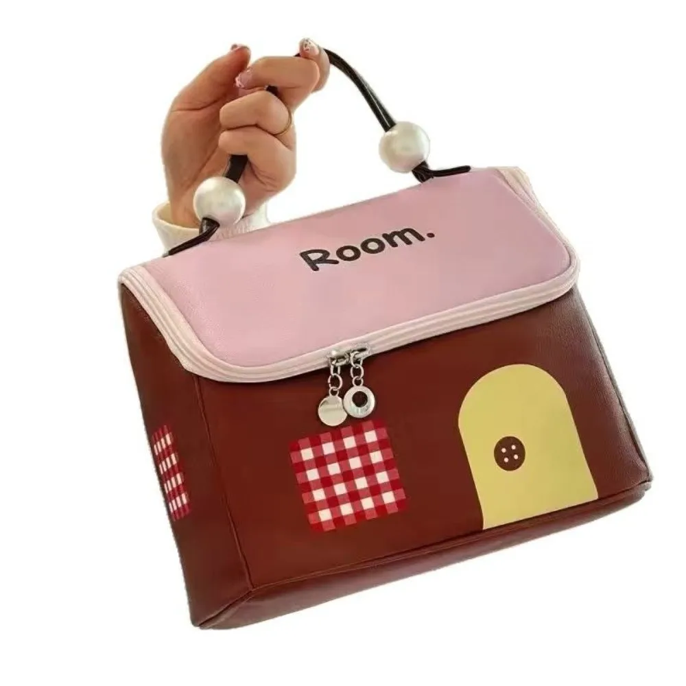 Large Capacity House Shape Makeup Bag Polyester Cute Travel Makeup Handbag Dopamine Color Easy Carry Toiletry Organizer Gift