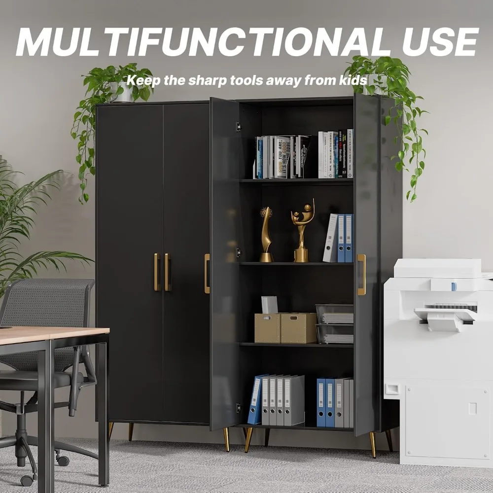 Gabinete de almacenamiento alto, gabinete de despensa de cocina independiente con estante y puertas ajustables, acento de almacenamiento de piso para