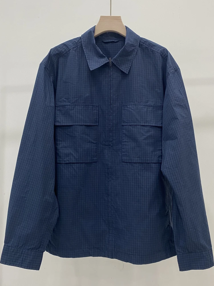 

ex Plaid irt Sle Zipper Jaet Casual Long Sve Coat Stand Fit Youth Outerwear New 2025 Autumn Season