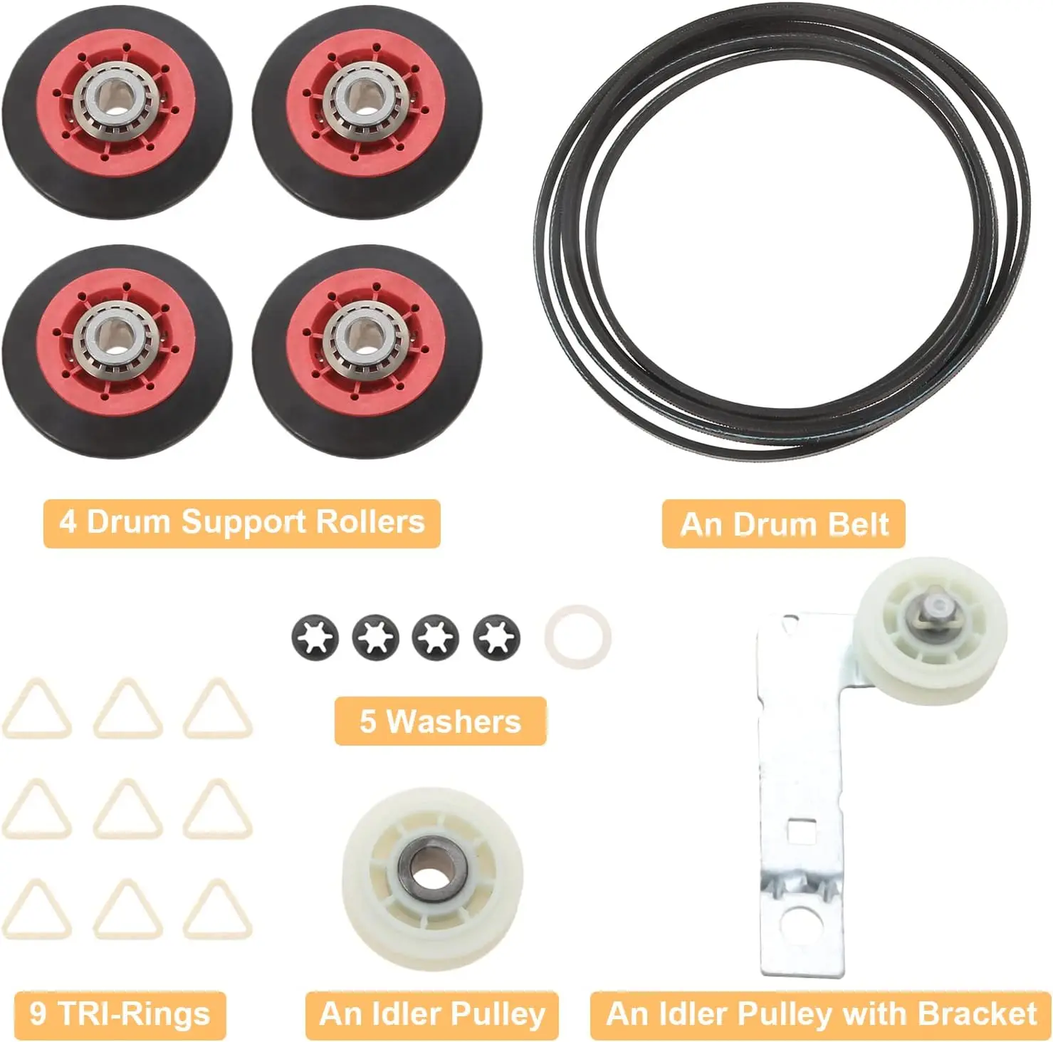 4392067 Dryer Repair Kit Replacement for Whirlpool with 279640 Idler Pulley 661570V Drum Belt 8536974/W10314173 Drum Rollers