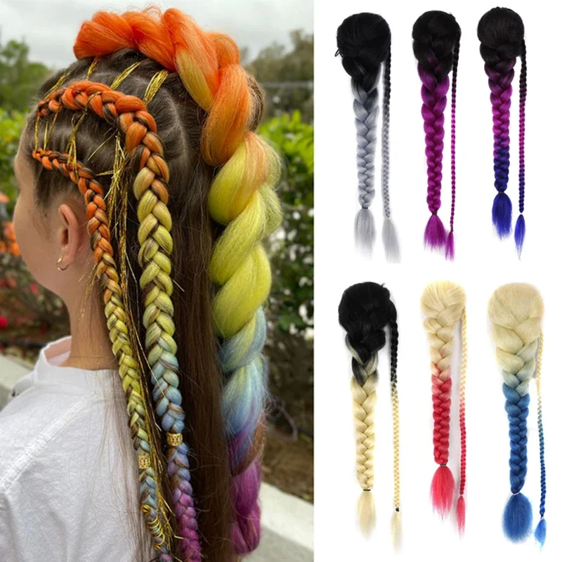 

Synthetic Ponytail Box Braided Warp Around Hair Extensions Ombre Colored Fake Hairpieces For Women 22inch Fish Bone Box Ponytail