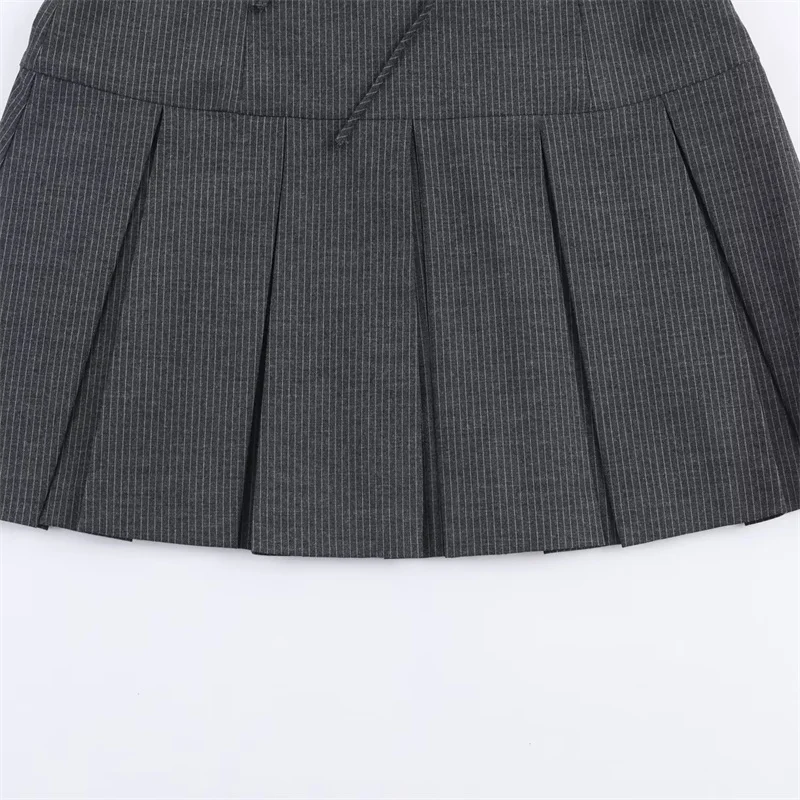 Vestido feminino 2025 inverno novo cinza listrado cinta de espaguete em camadas plissado mini vestido sexy elegante único