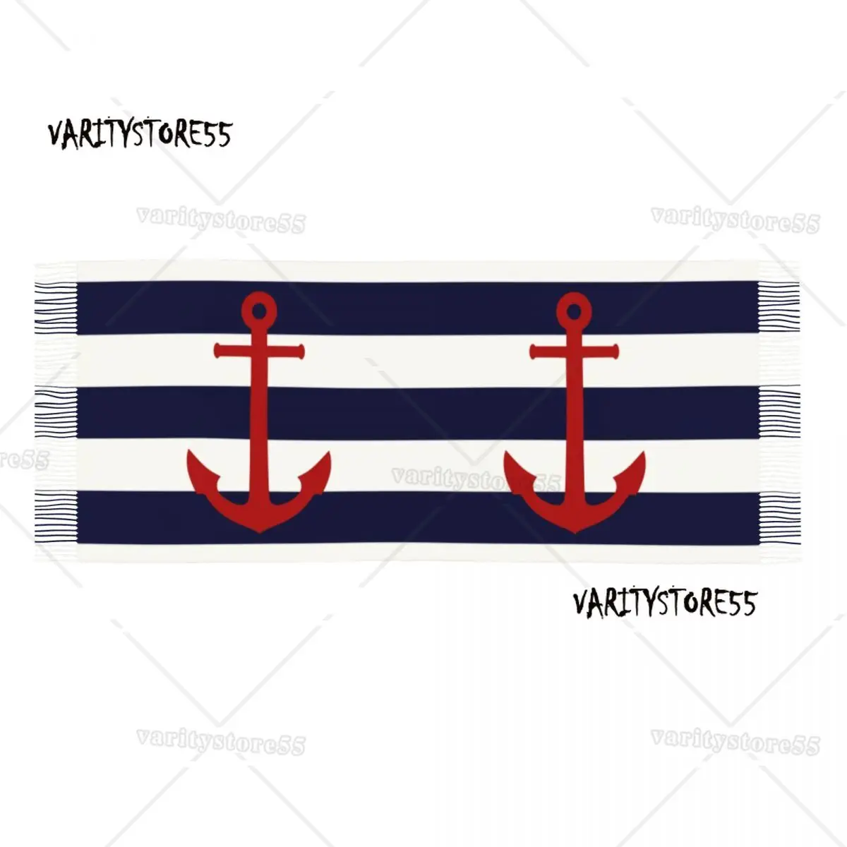 Sciarpa di nappa nautica di lusso donna inverno caldo scialle Wrap Lady Red Anchor On Navy Blue Stripes sciarpe