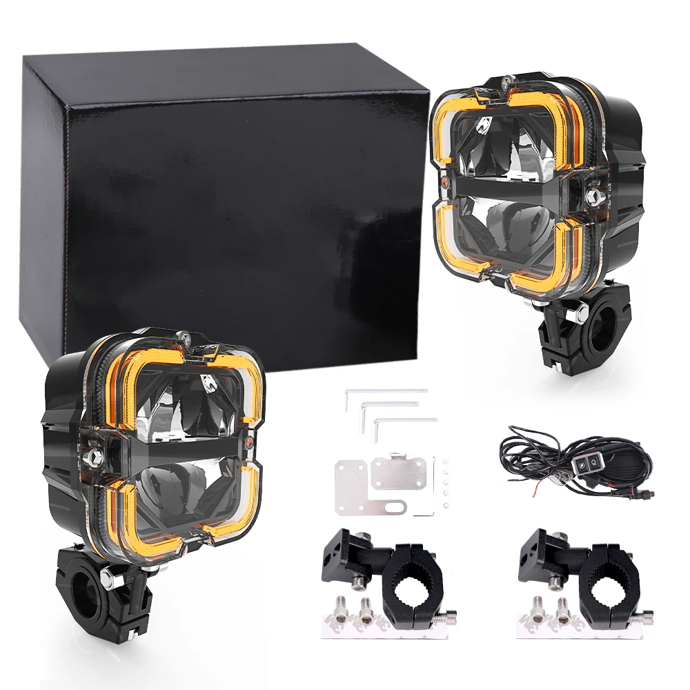 Lampu Sorot Tambahan LED Sepeda Motor Lampu Sorot Berkendara Lampu Berkendara Putih Amber Combo Beam untuk Sepeda Motor BMW