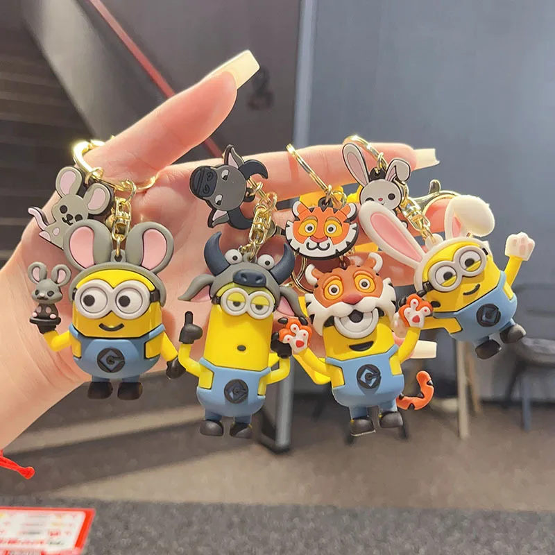 Kawaii Anime Minion Keychain Chinese Zodiac Series Doll Cute Cartoon Children's Toy Keyring Backpack Car Key Accessories Gift