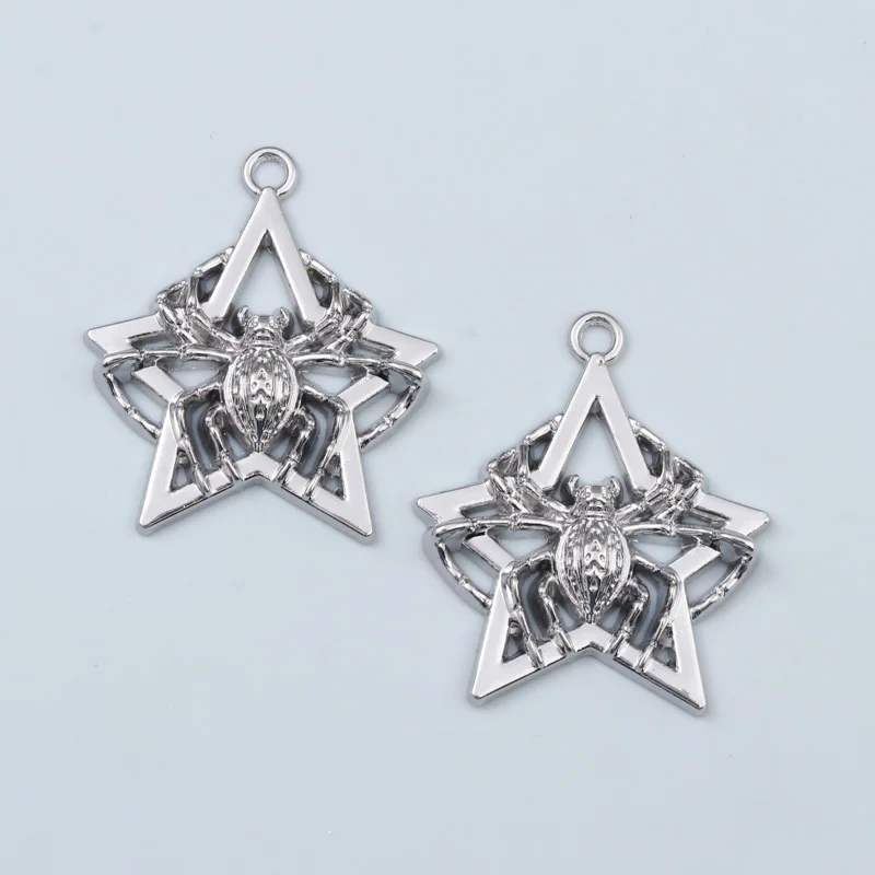 5pcs New Five-pointed Star Spider Charms Punk Fashion Style Pendants For Making DIY Jewelry Handmade Accessories Necklace