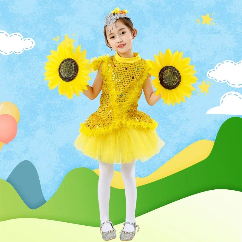 Children\'s Performance Costume with the Style of June 1st: Sun Dance Stage Performance: Sunflower Performance Dance Skirt