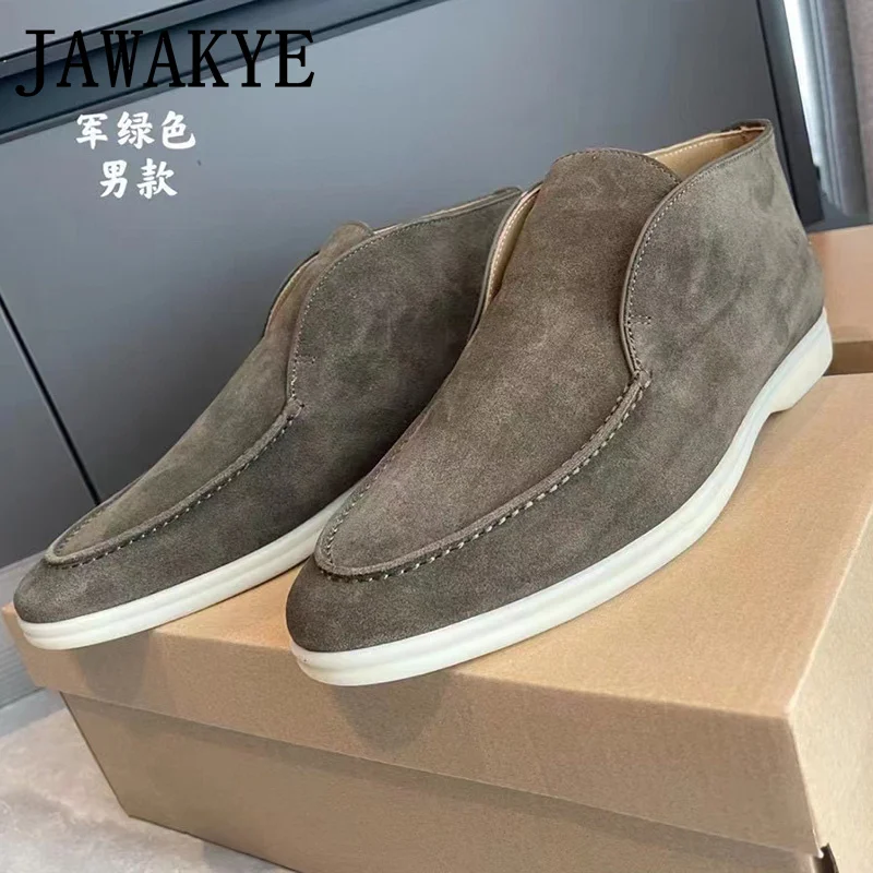 

High Quality High Top Men Shoes Kid Suede Causal Loafers Round Toe Slip-on Lazy Shoes Spring Summer Walking Out For Men's Shoes